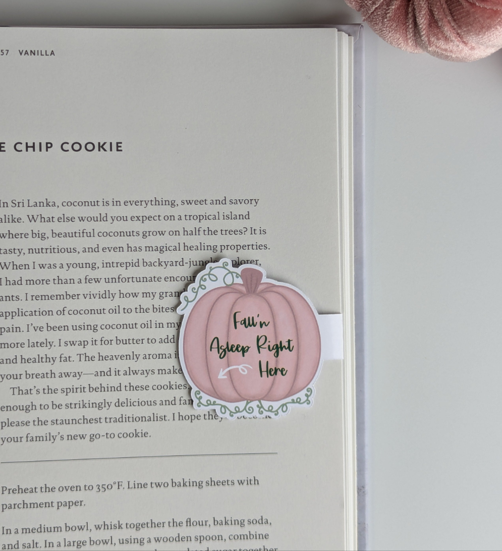 Pink Pumpkin Fall'n Asleep Right Here Fall Magnetic Bookmark