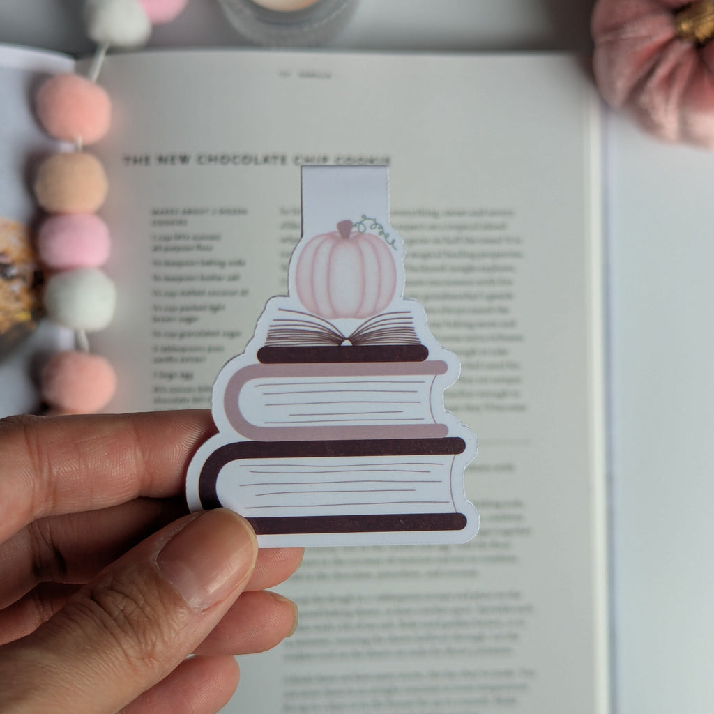 Pumpkin Bookstack Fall Magnetic Bookmark