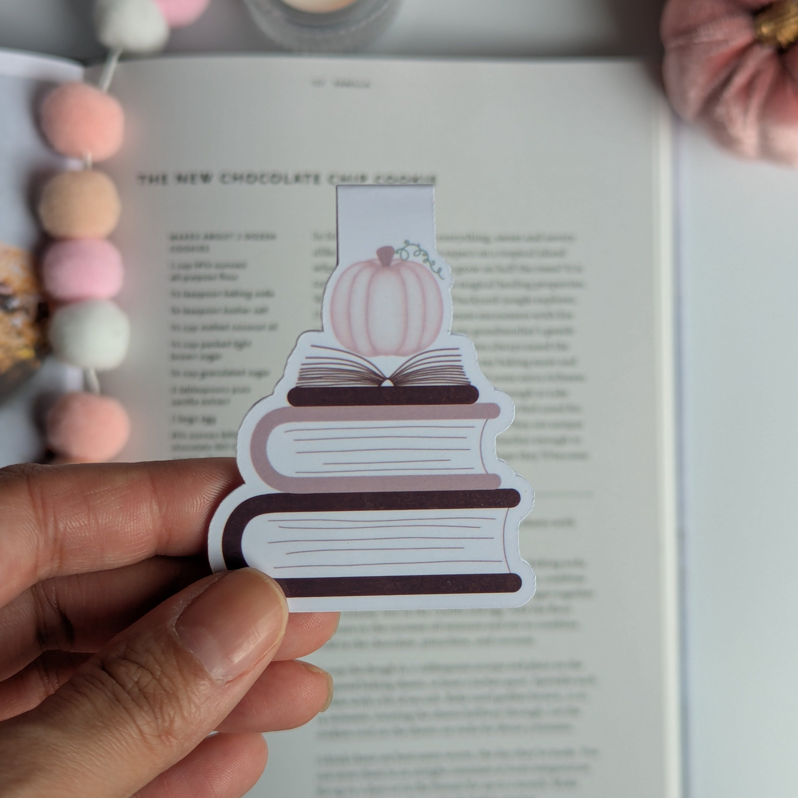 Pumpkin Bookstack Fall Magnetic Bookmark