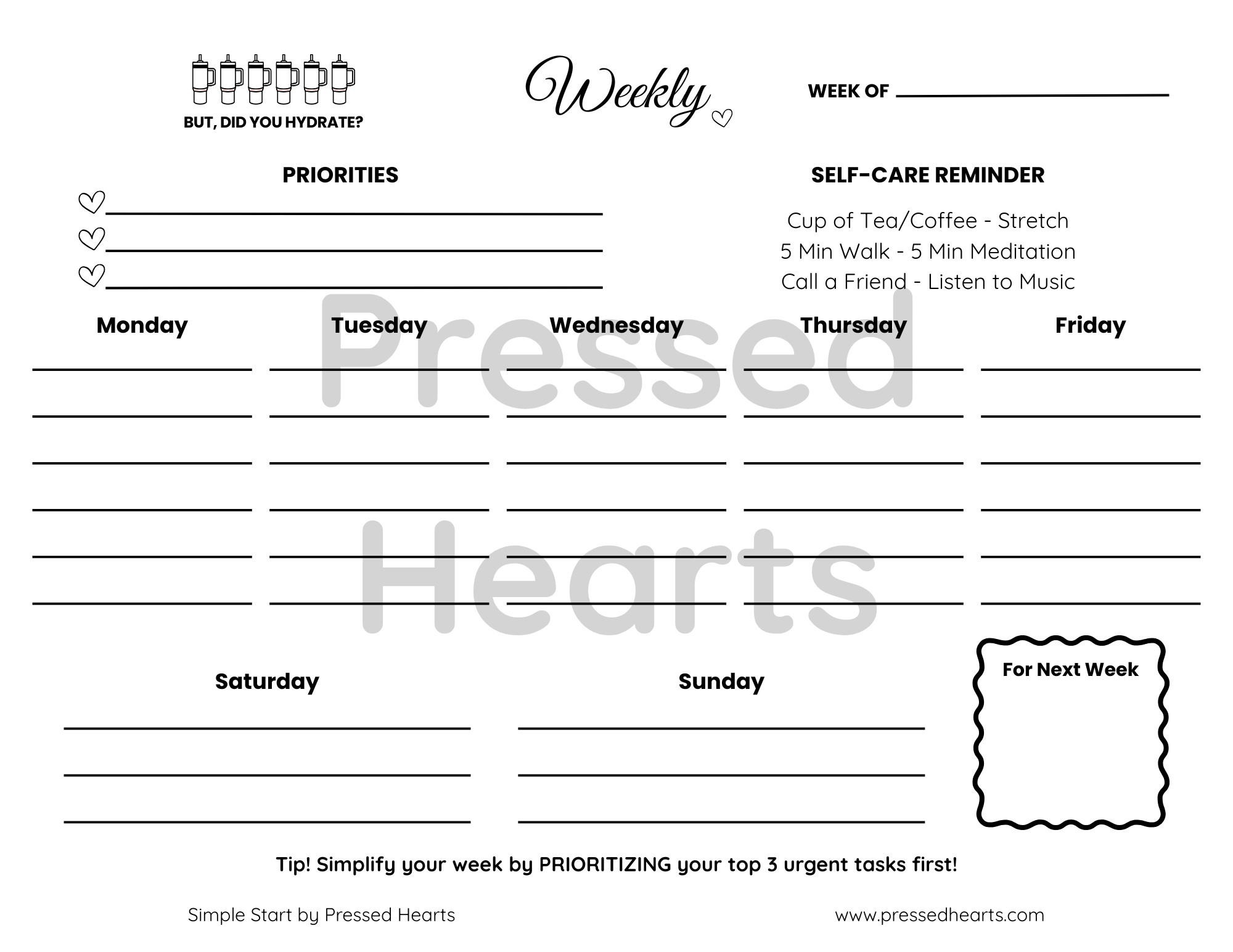 Simple Start Weekly Planner Digital Download