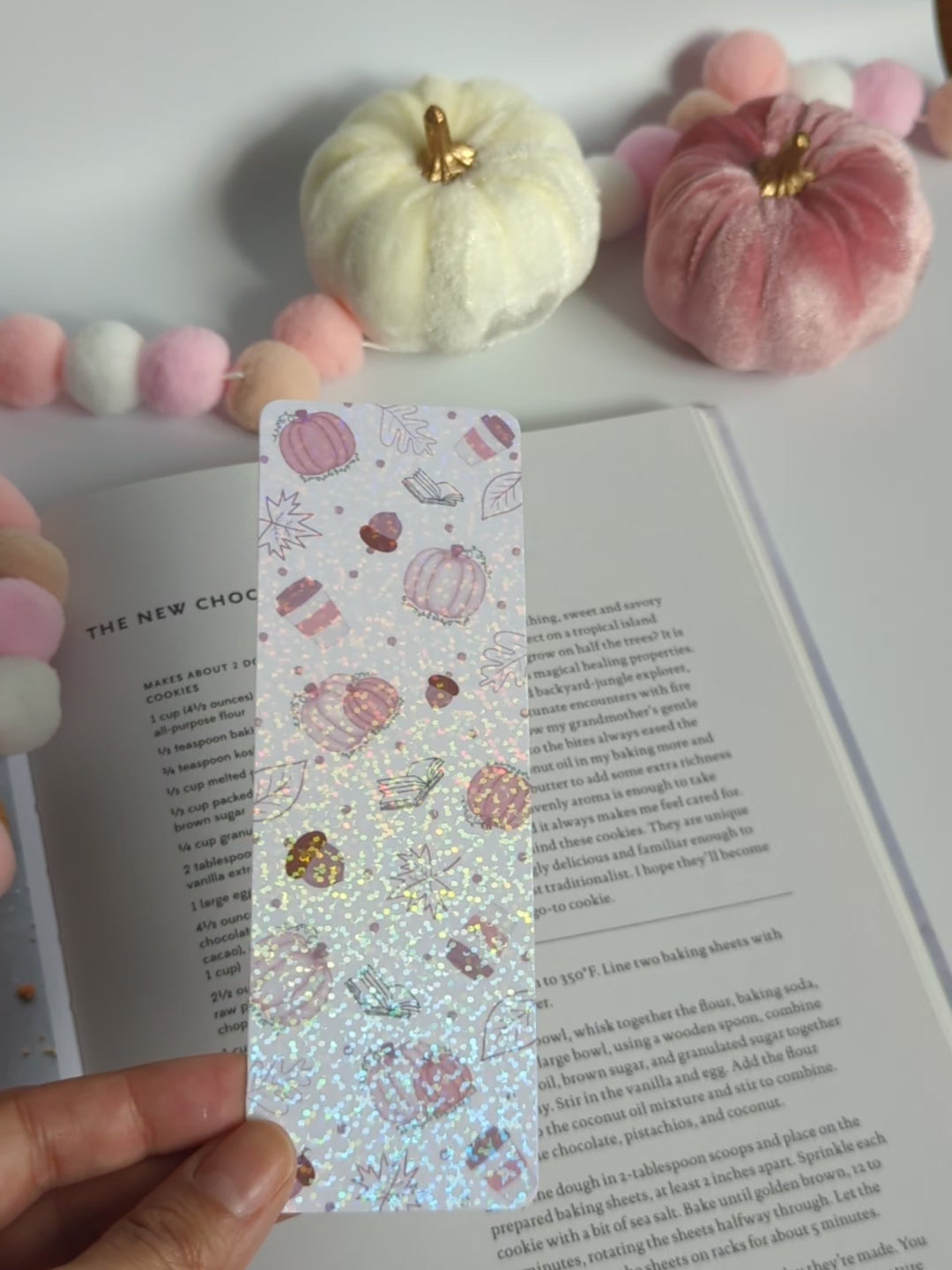 Pink Pumpkin Fall Theme Holographic Dots Bookmark