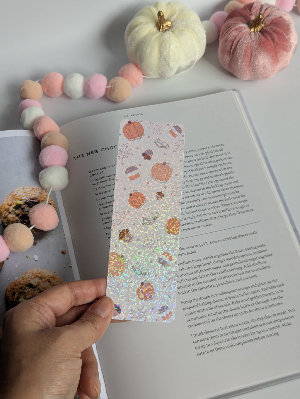 Orange Pumpkin Fall Theme Holographic Dots Bookmark