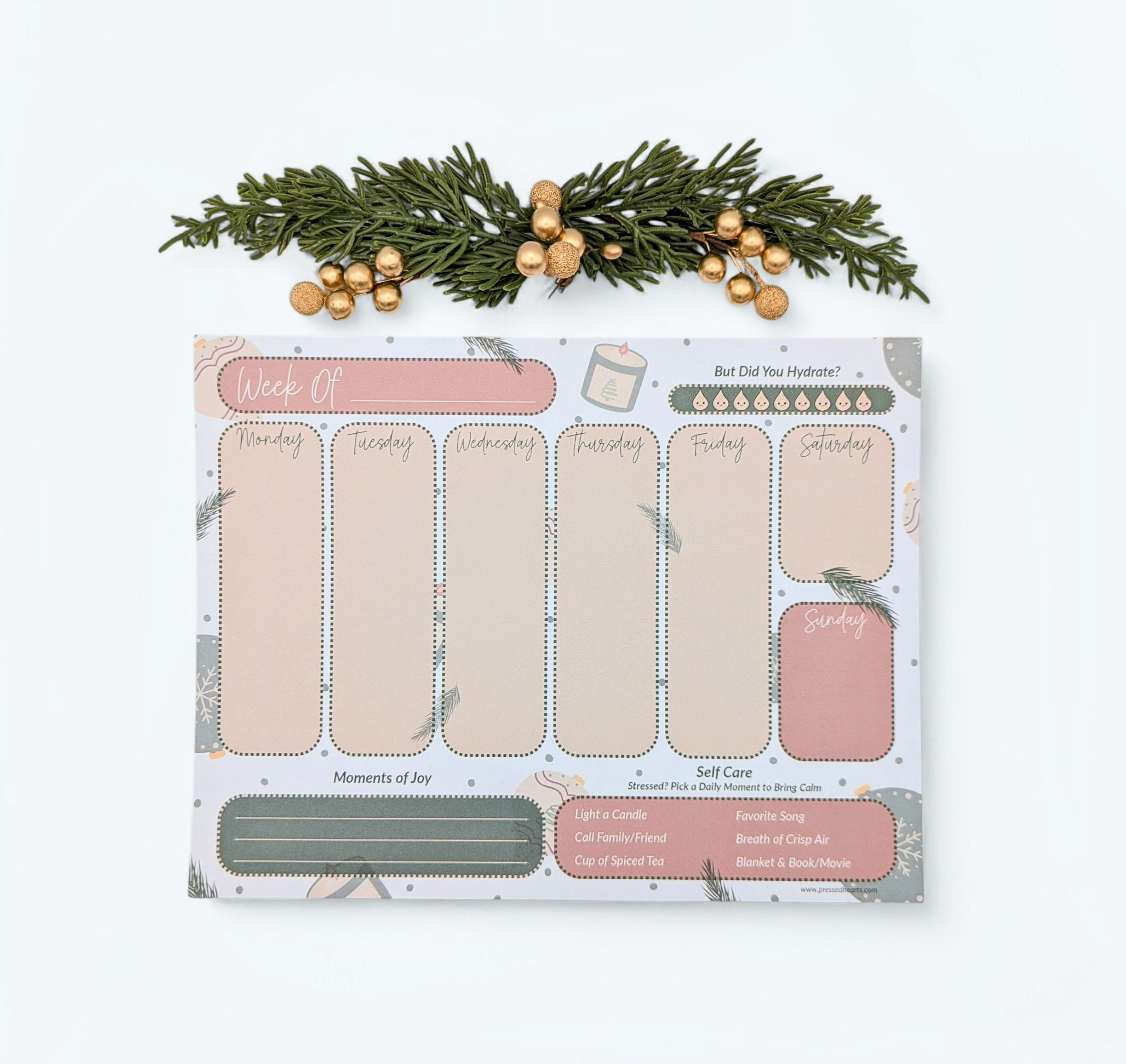 Weekly Planner Pad Moments of Joy Pine Winter Holiday 8.5 x 11