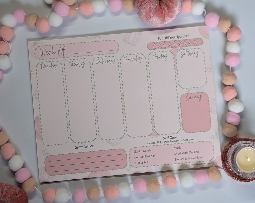 Weekly Gratitude planner Fall Pink 8.5 x 11