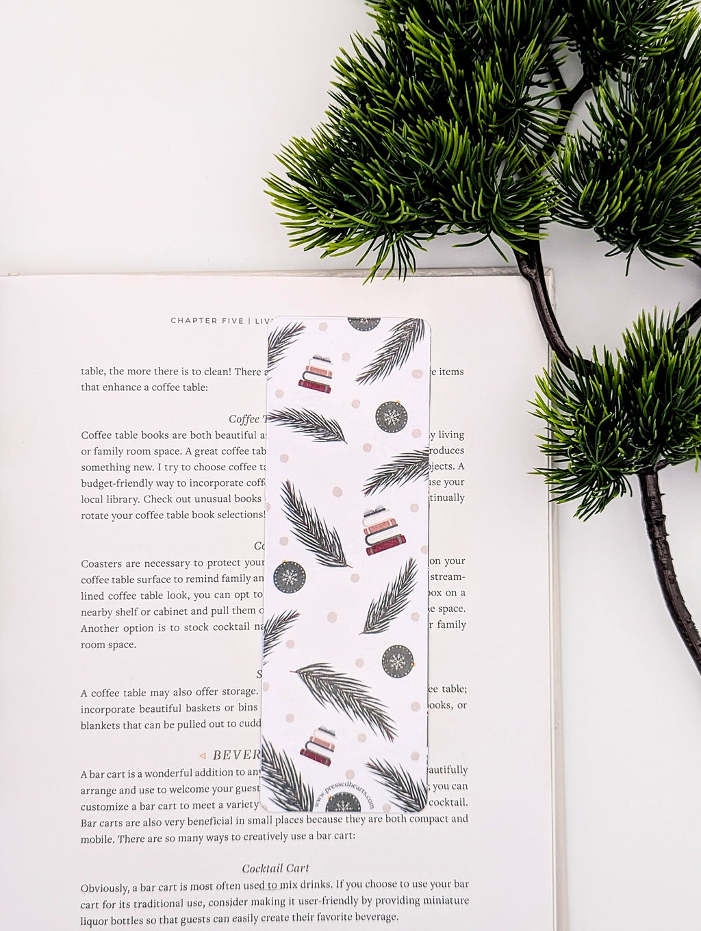 Christmas Holiday Pine Branches and Ornaments Bookmark
