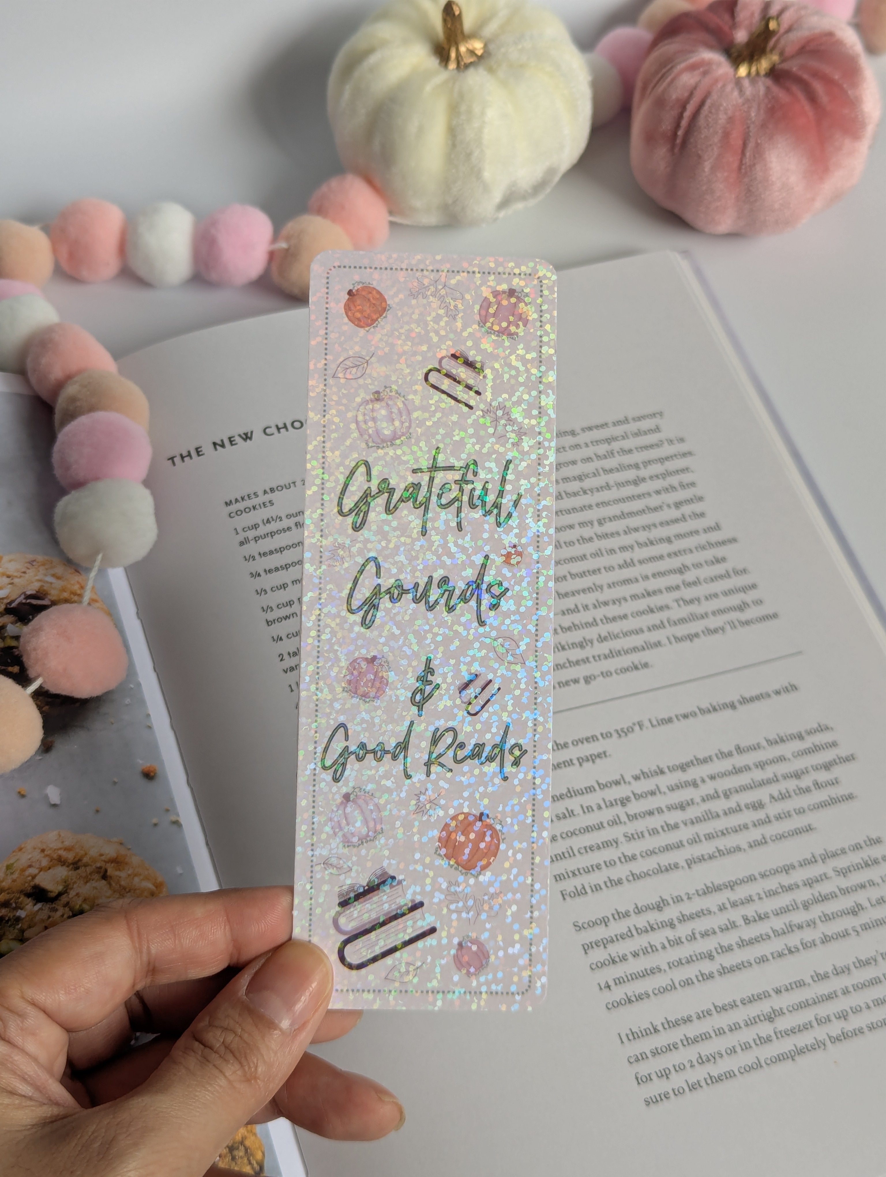 Grateful Gourds Good Reads Fall Theme Holographic Dots Bookmark