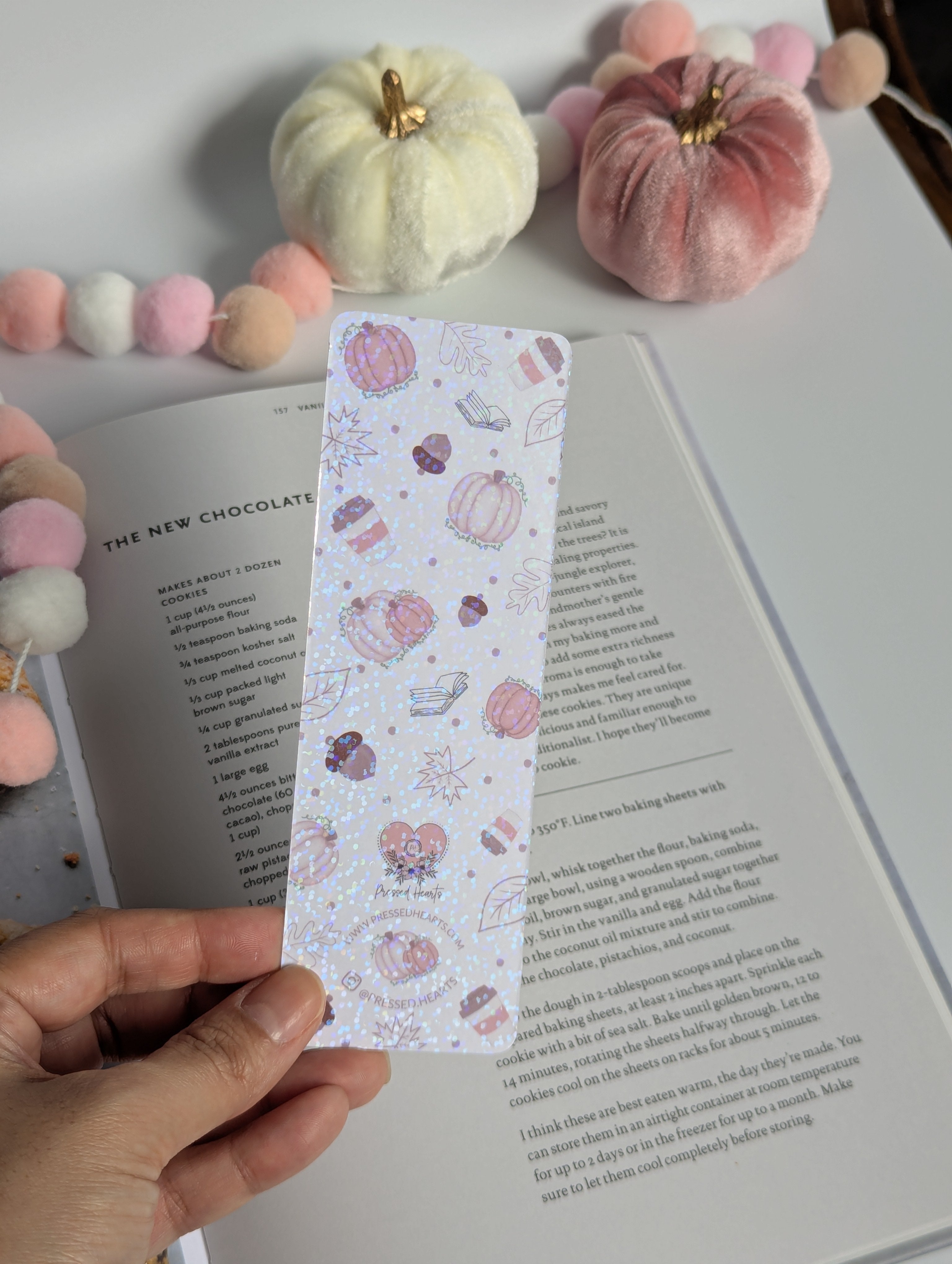 Pink Pumpkin Fall Theme Holographic Dots Bookmark
