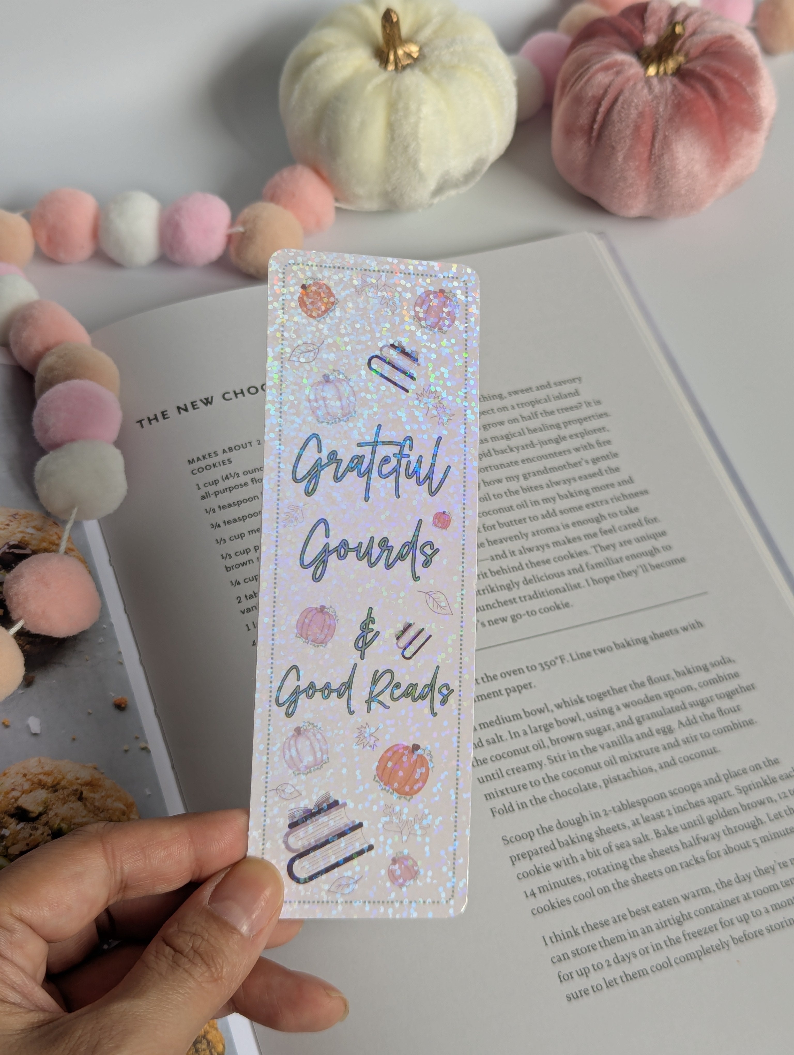 Grateful Gourds Good Reads Fall Theme Holographic Dots Bookmark