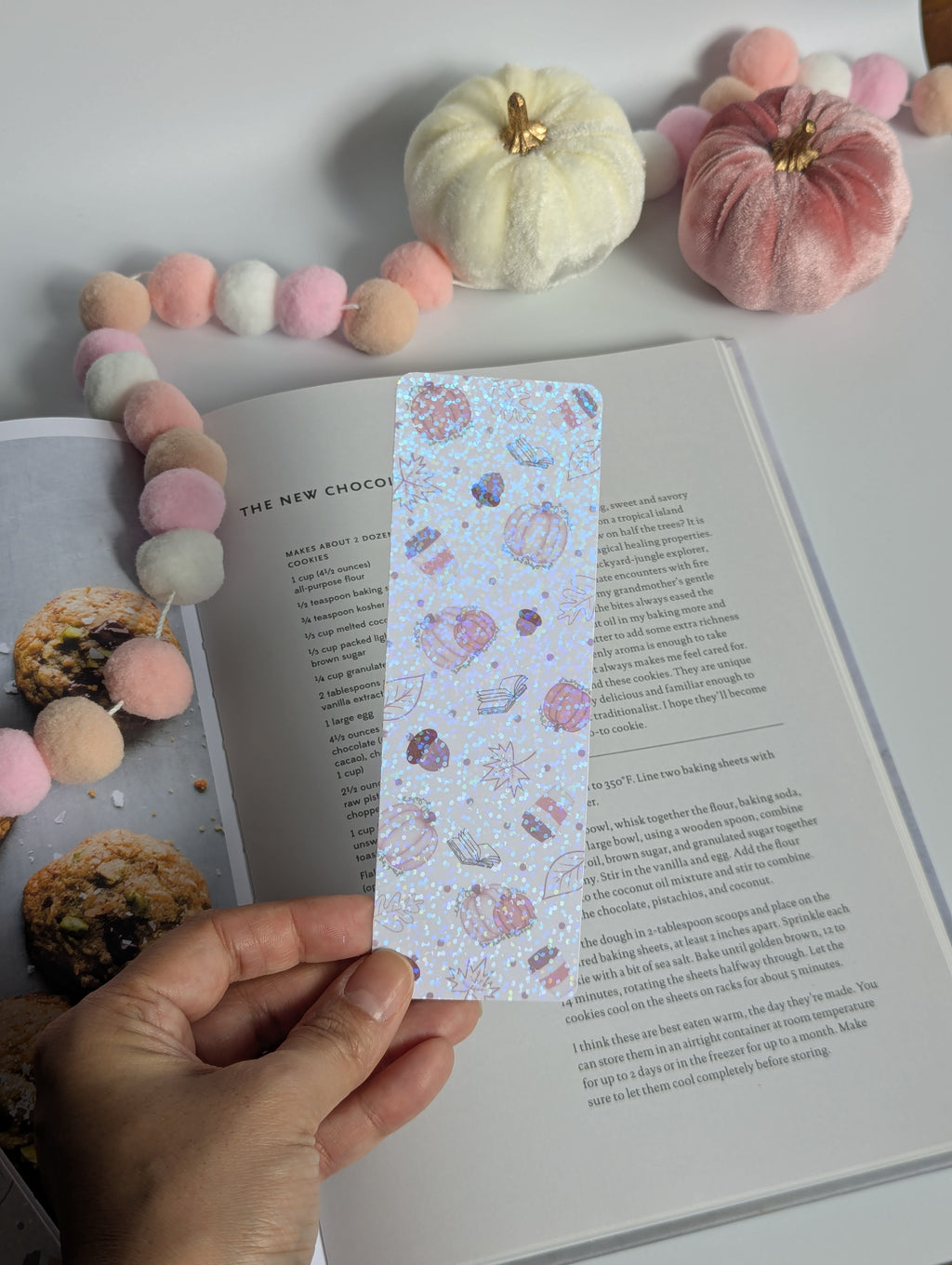 Pink Pumpkin Fall Theme Holographic Dots Bookmark