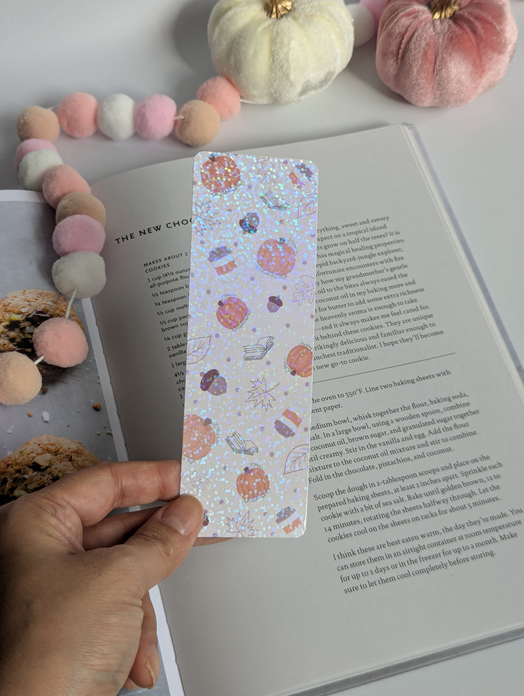 Orange Pumpkin Fall Theme Holographic Dots Bookmark