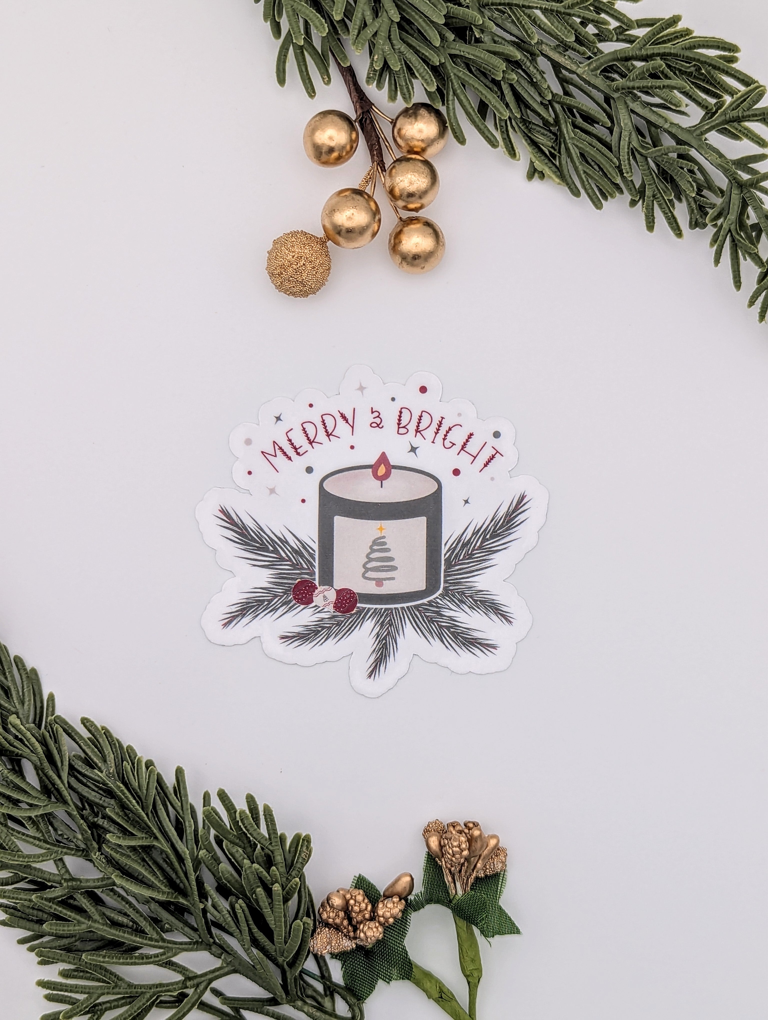Merry and Bright Holiday Christmas Candle Vinyl Sticker