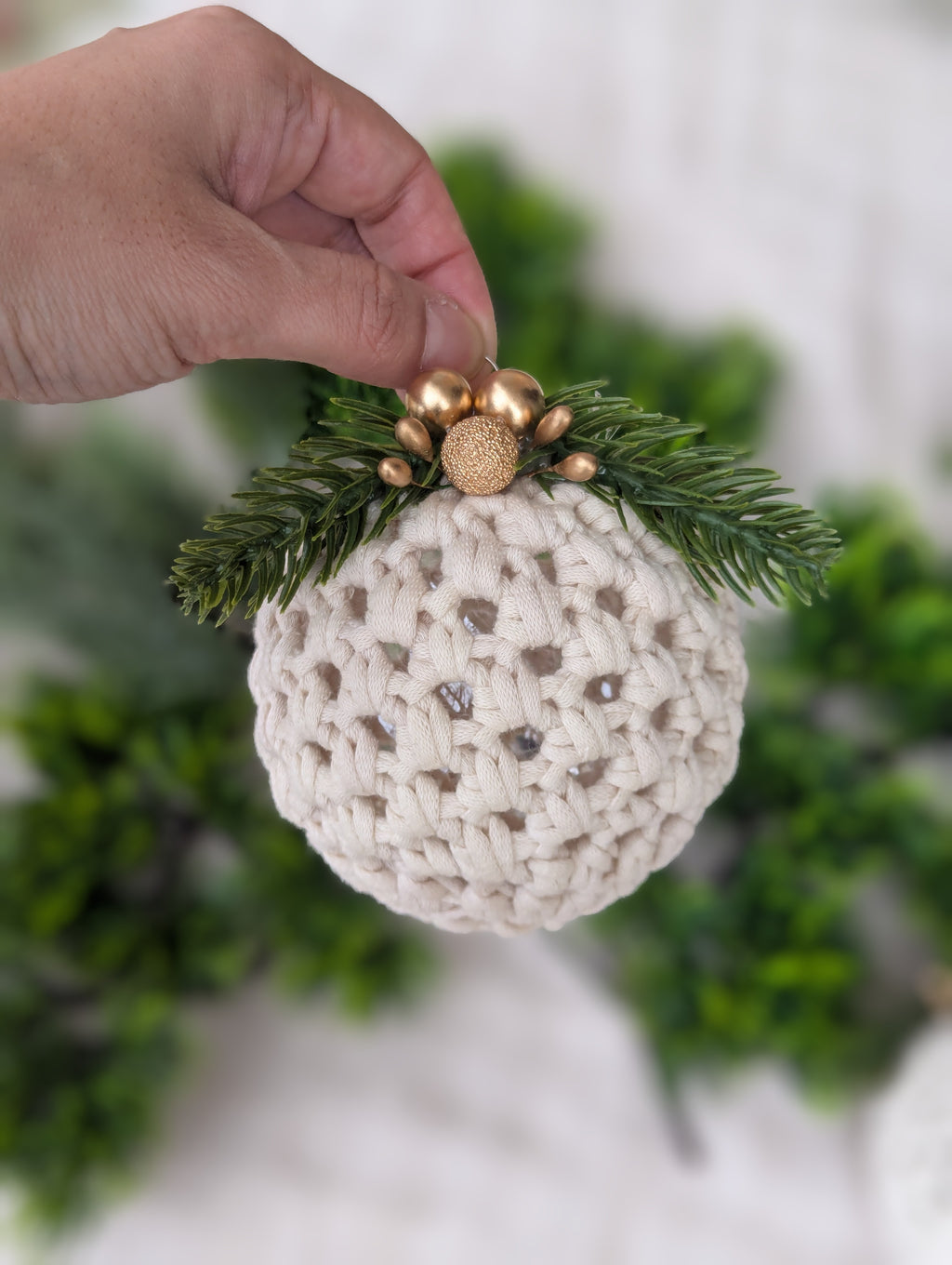 Crochet Ornament Ball Christmas Tree Cream Ivory