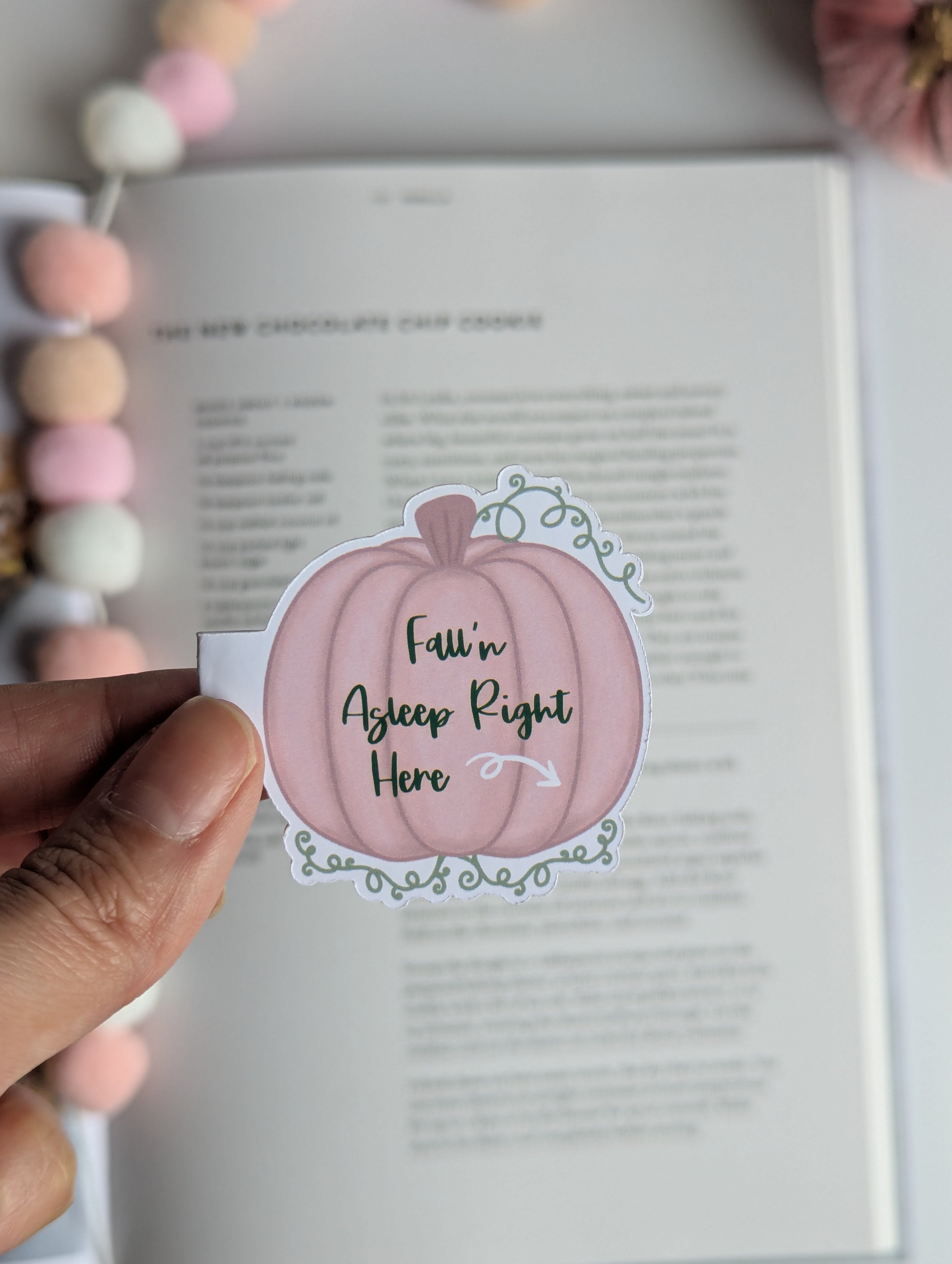 Pink Pumpkin Fall'n Asleep Right Here Fall Magnetic Bookmark