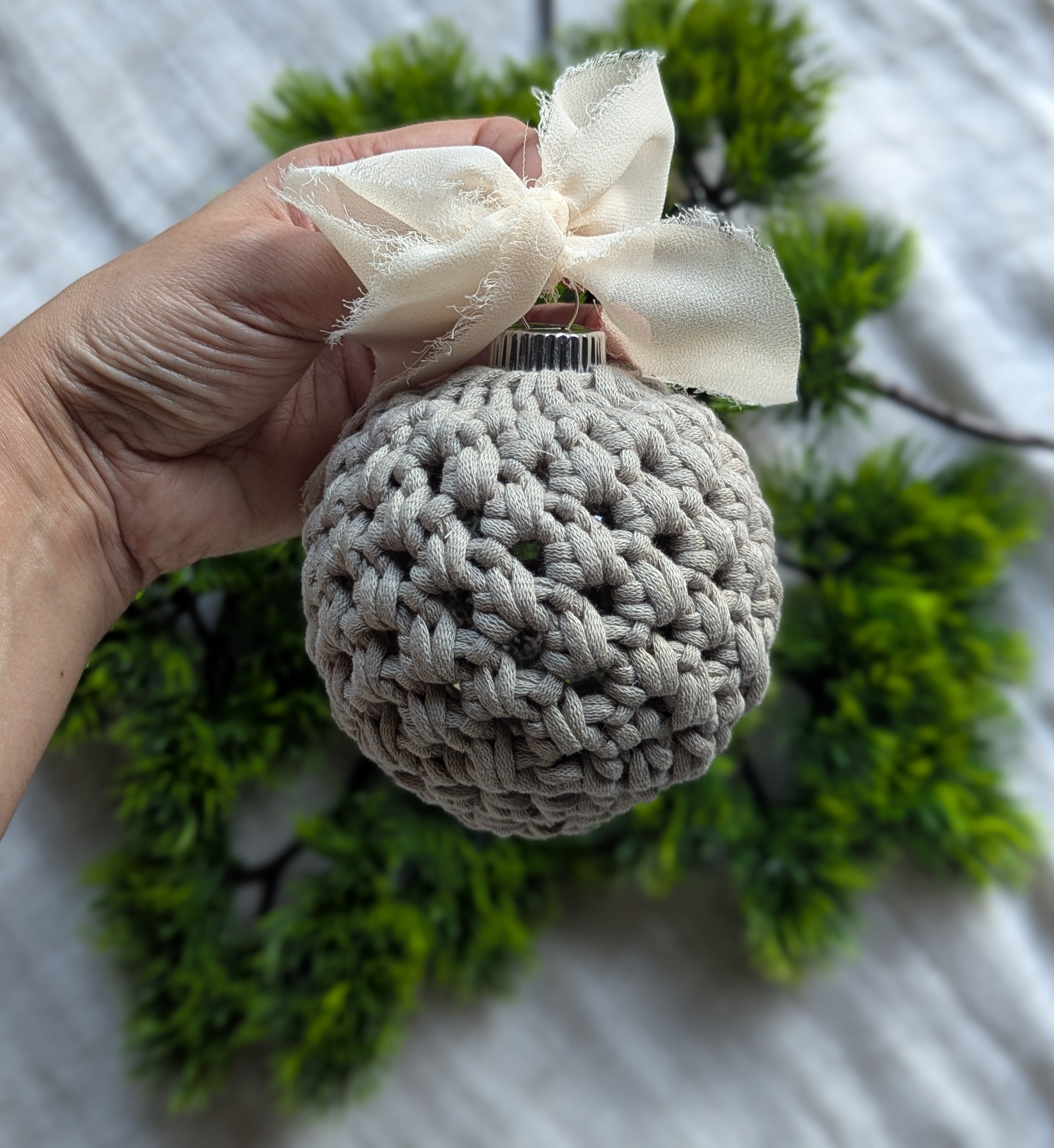 Crochet Ornament Ball Christmas Tree Clay Gray