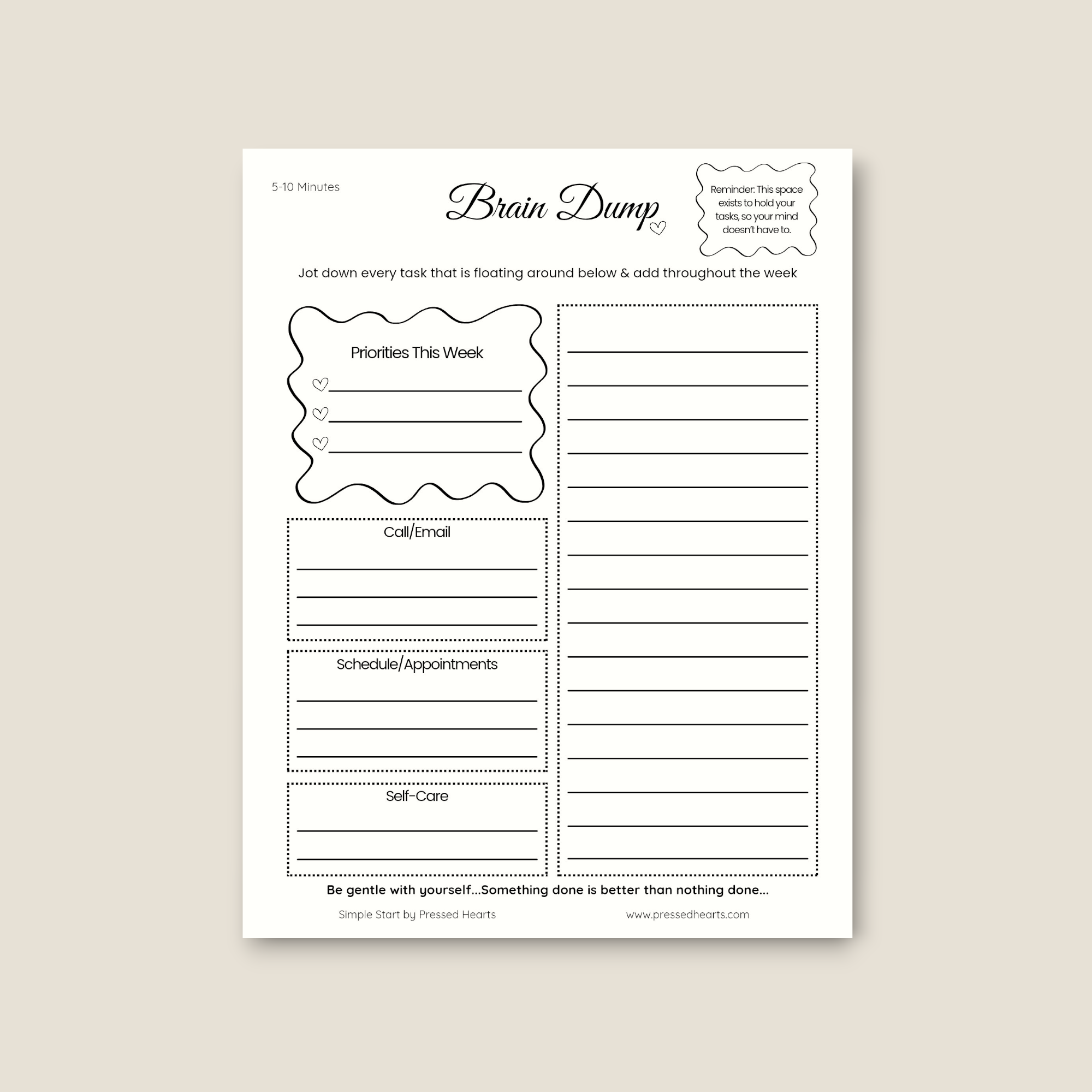 Brain Dump Section Planner Pad, Simple Start 8.5x11"