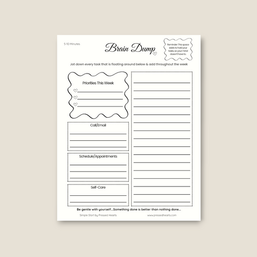 Brain Dump Section Planner Pad, Simple Start 8.5x11"