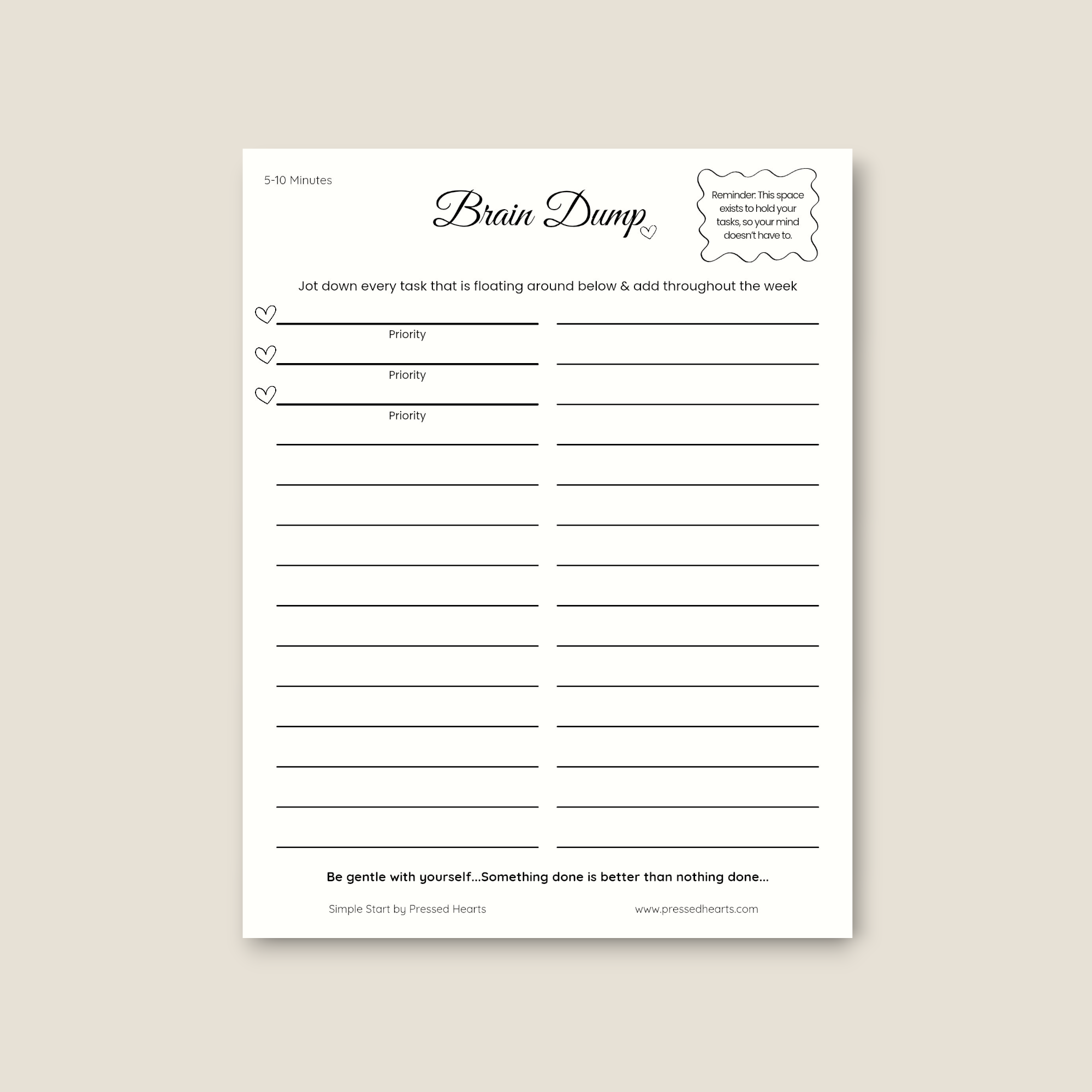 Brain Dump Planner Pad, Simple Start 8.5x11"