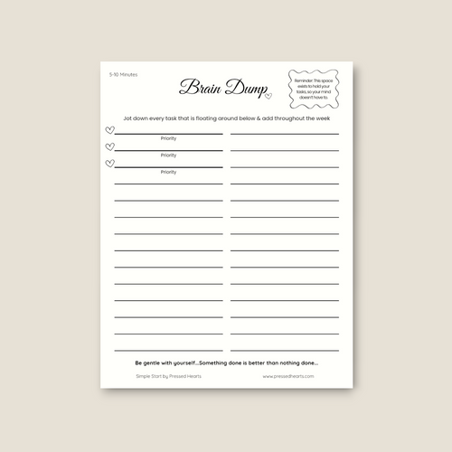 Brain Dump Planner Pad, Simple Start 8.5x11"