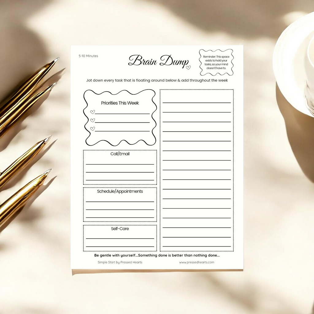 Brain Dump Section Planner Pad, Simple Start 8.5x11"