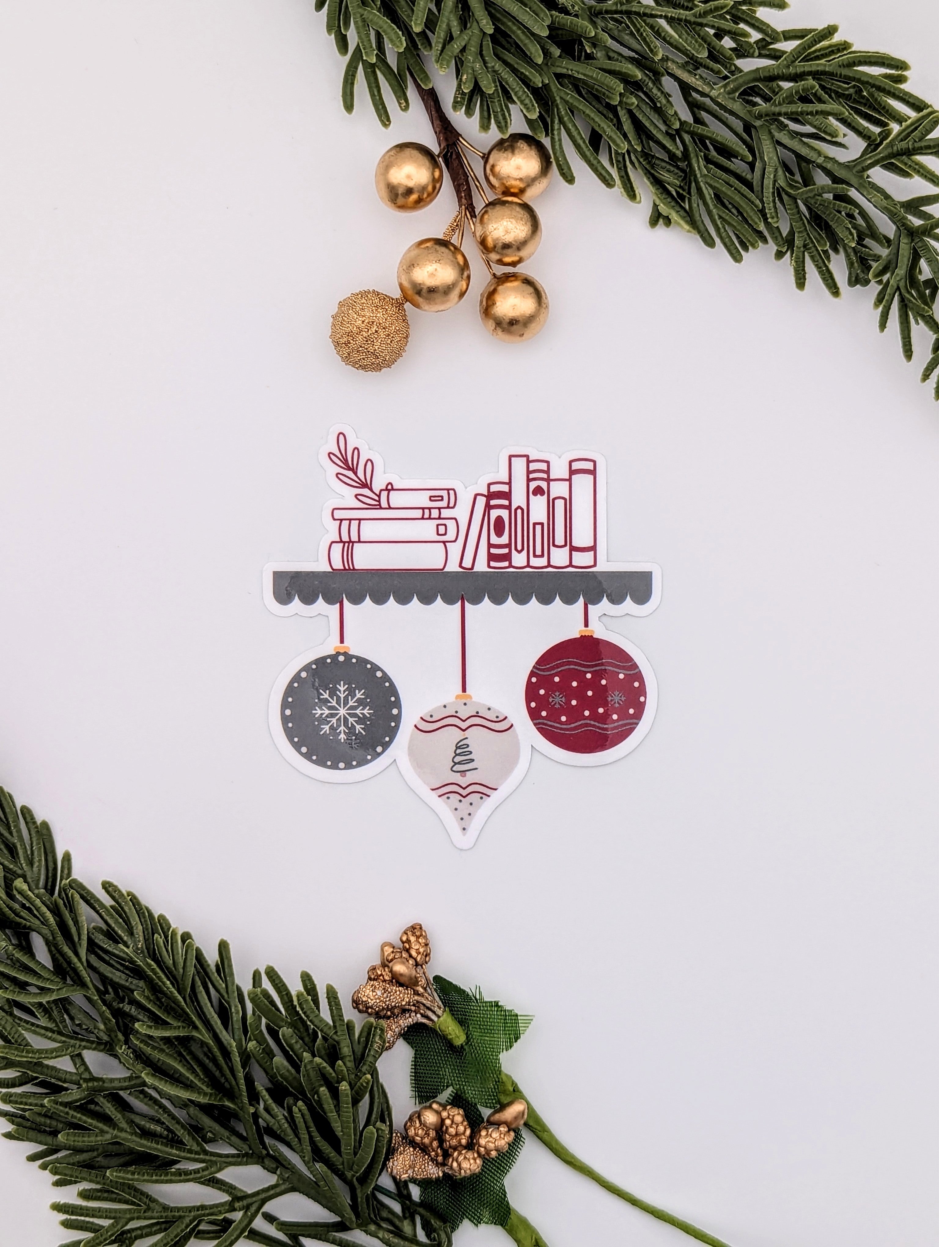 Holiday Christmas Bookshelf Oranament Vinyl Sticker