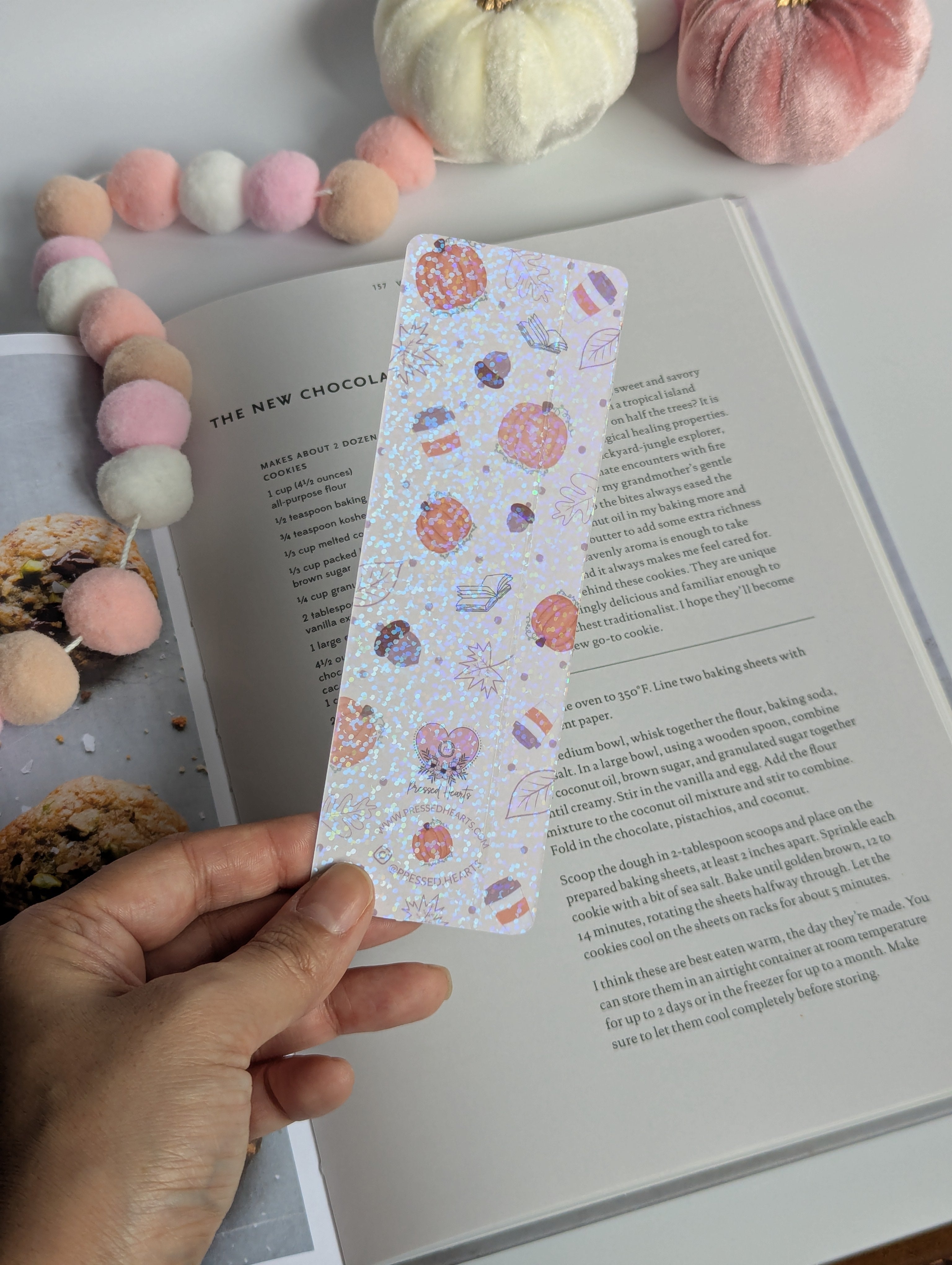 Orange Pumpkin Fall Theme Holographic Dots Bookmark