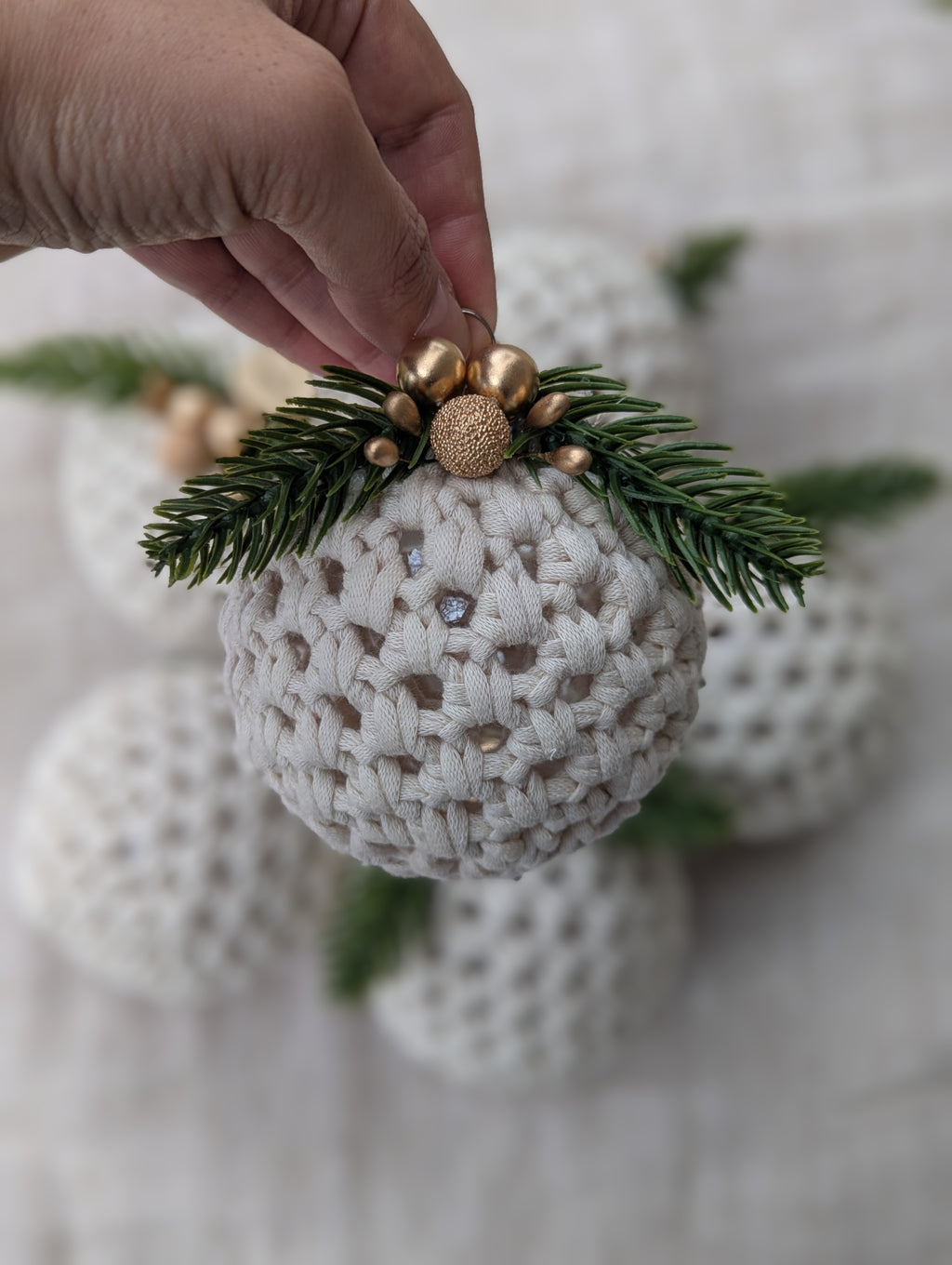 Crochet Ornament Ball Christmas Tree Cream Ivory
