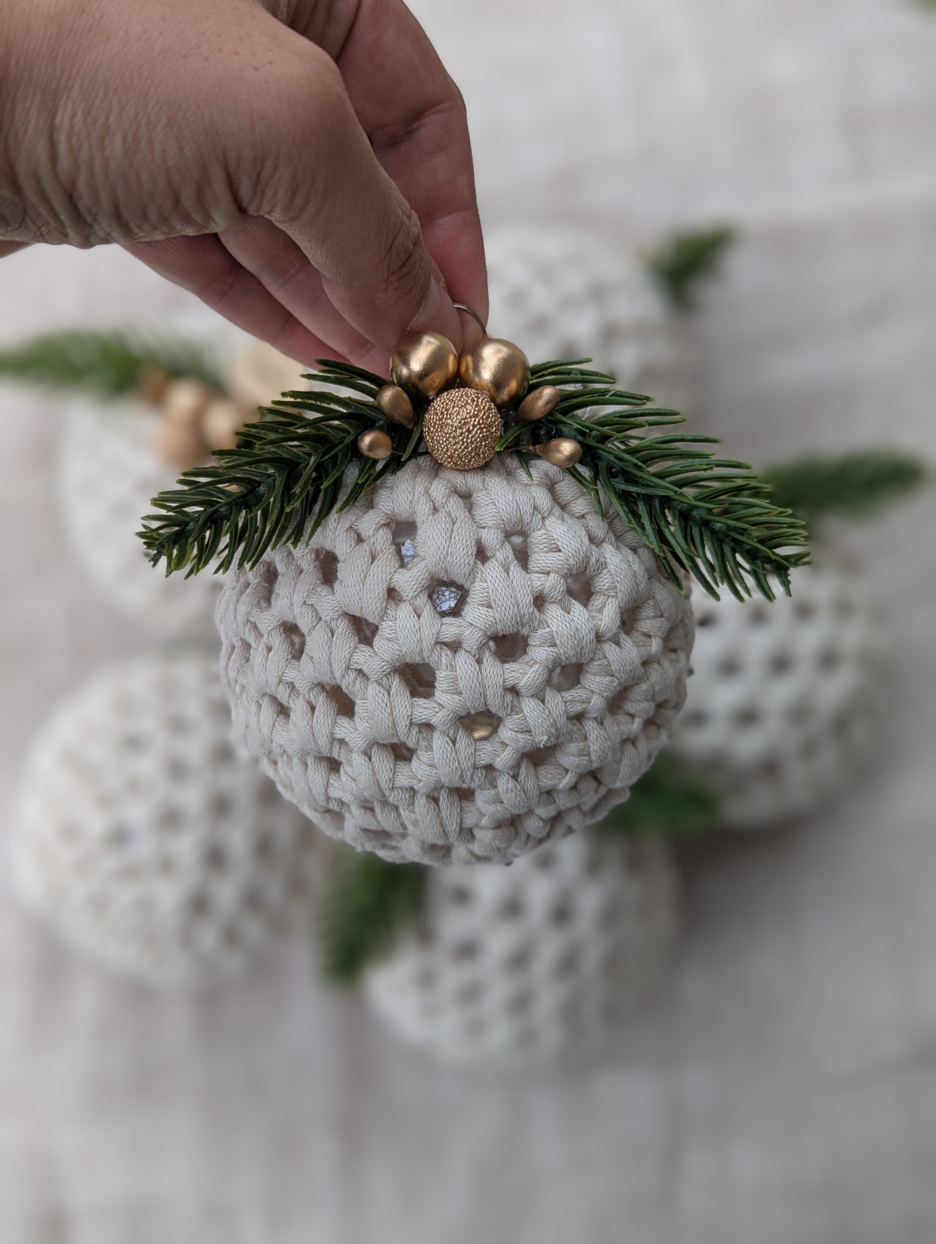 Crochet Ornament Ball Christmas Tree Cream Ivory