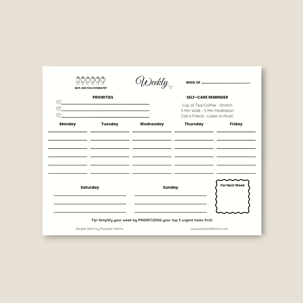 Simple Start Weekly Planner Pad, 11x8.5"