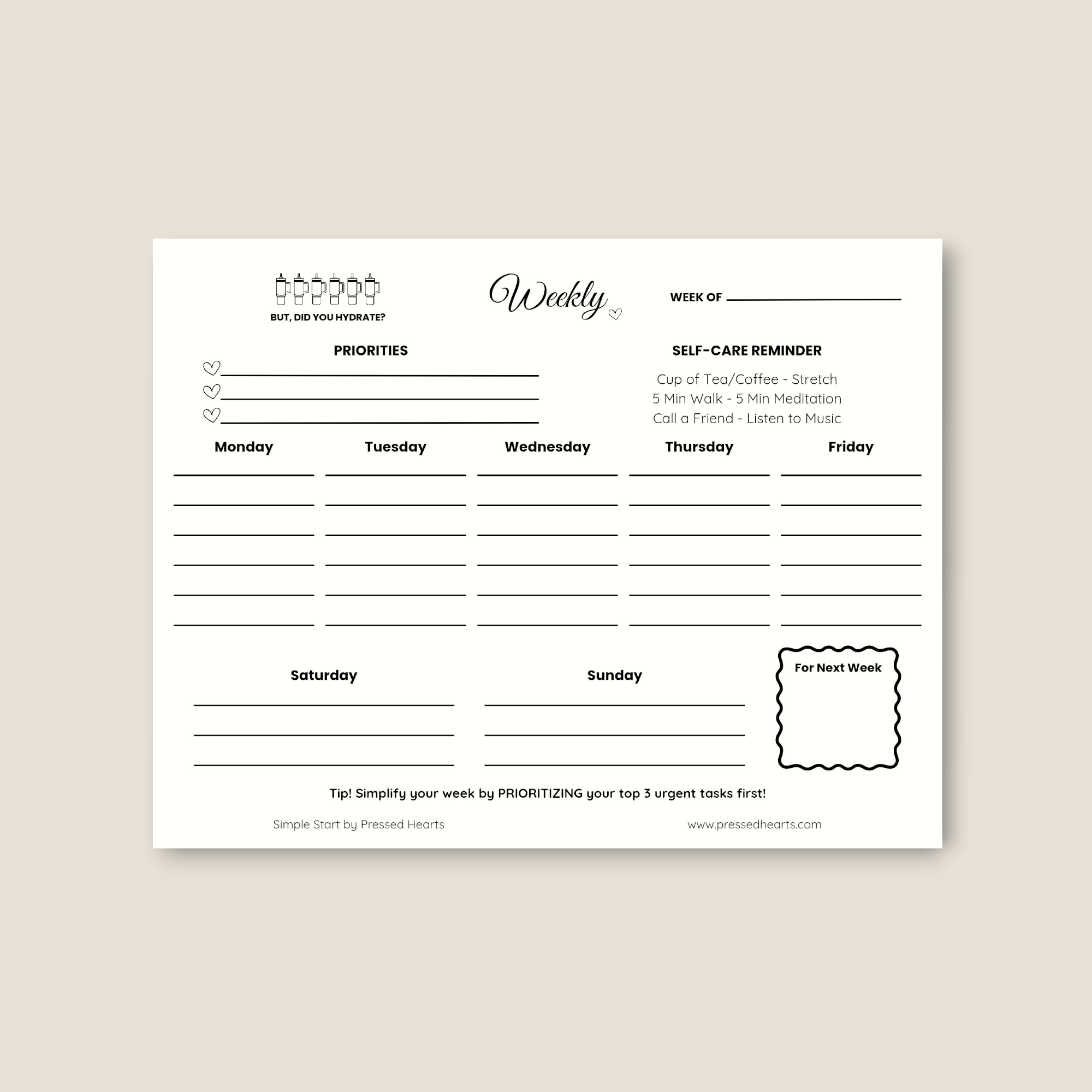 Simple Start Weekly Planner Pad, 11x8.5"